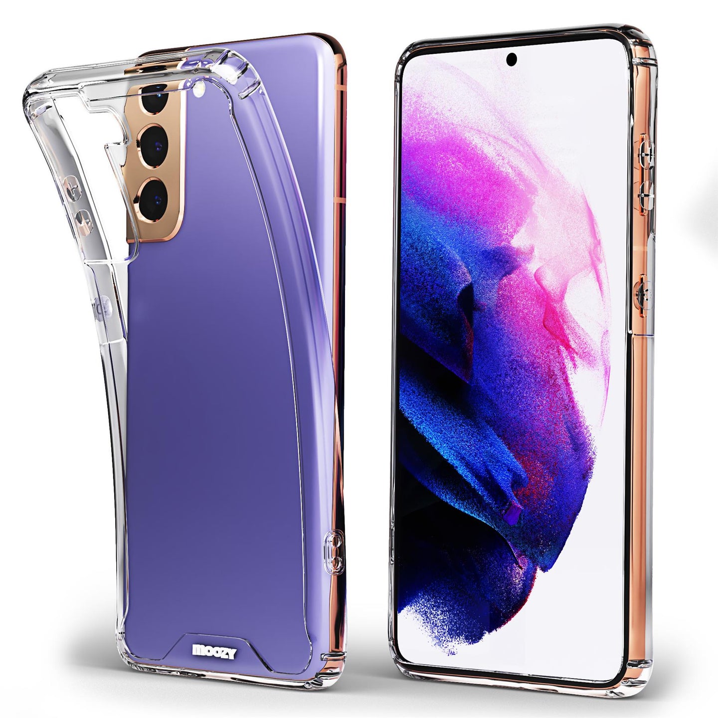 Moozy Xframe Shockproof Case for Samsung S21 5G and 4G - Transparent Rim Case, Double Colour Clear Hybrid Cover with Shock Absorbing TPU Rim