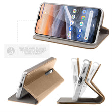 Załaduj obraz do przeglądarki galerii, Moozy Case Flip Cover for Nokia 3.2, Gold - Smart Magnetic Flip Case with Card Holder and Stand
