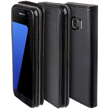 Cargar imagen en el visor de la galería, Moozy Case Flip Cover for Samsung S6, Black - Smart Magnetic Flip Case with Card Holder and Stand
