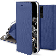 Load image into Gallery viewer, Moozy Case Flip Cover for Samsung S20 Ultra, Dark Blue - Smart Magnetic Flip Case with Card Holder and Stand
