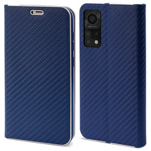 Afbeelding in Gallery-weergave laden, Moozy Wallet Case for Xiaomi Mi 10T 5G and Mi 10T Pro 5G, Dark Blue Carbon – Metallic Edge Protection Magnetic Closure Flip Cover with Card Holder
