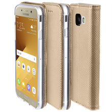 Load image into Gallery viewer, Moozy Case Flip Cover for Samsung A5 2017, Gold - Smart Magnetic Flip Case with Card Holder and Stand
