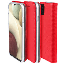 Lade das Bild in den Galerie-Viewer, Moozy Case Flip Cover for Samsung A12, Red - Smart Magnetic Flip Case with Card Holder and Stand

