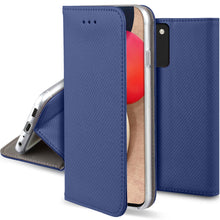 Load image into Gallery viewer, Moozy Case Flip Cover for Samsung A02S, Dark Blue - Smart Magnetic Flip Case Flip Folio Wallet Case with Card Holder and Stand, Credit Card Slots
