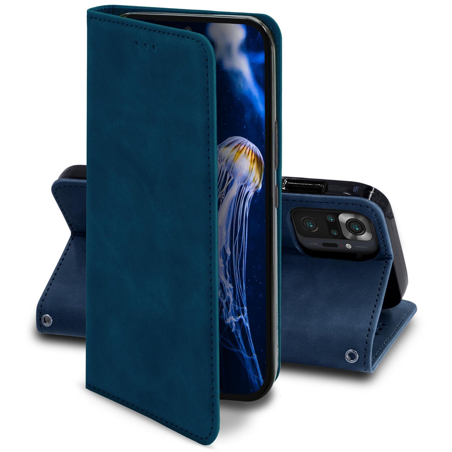 Moozy Marble Blue Flip Case for Xiaomi Redmi Note 10 Pro, Redmi Note 10 Pro Max - Flip Cover Magnetic Flip Folio Retro Wallet Case
