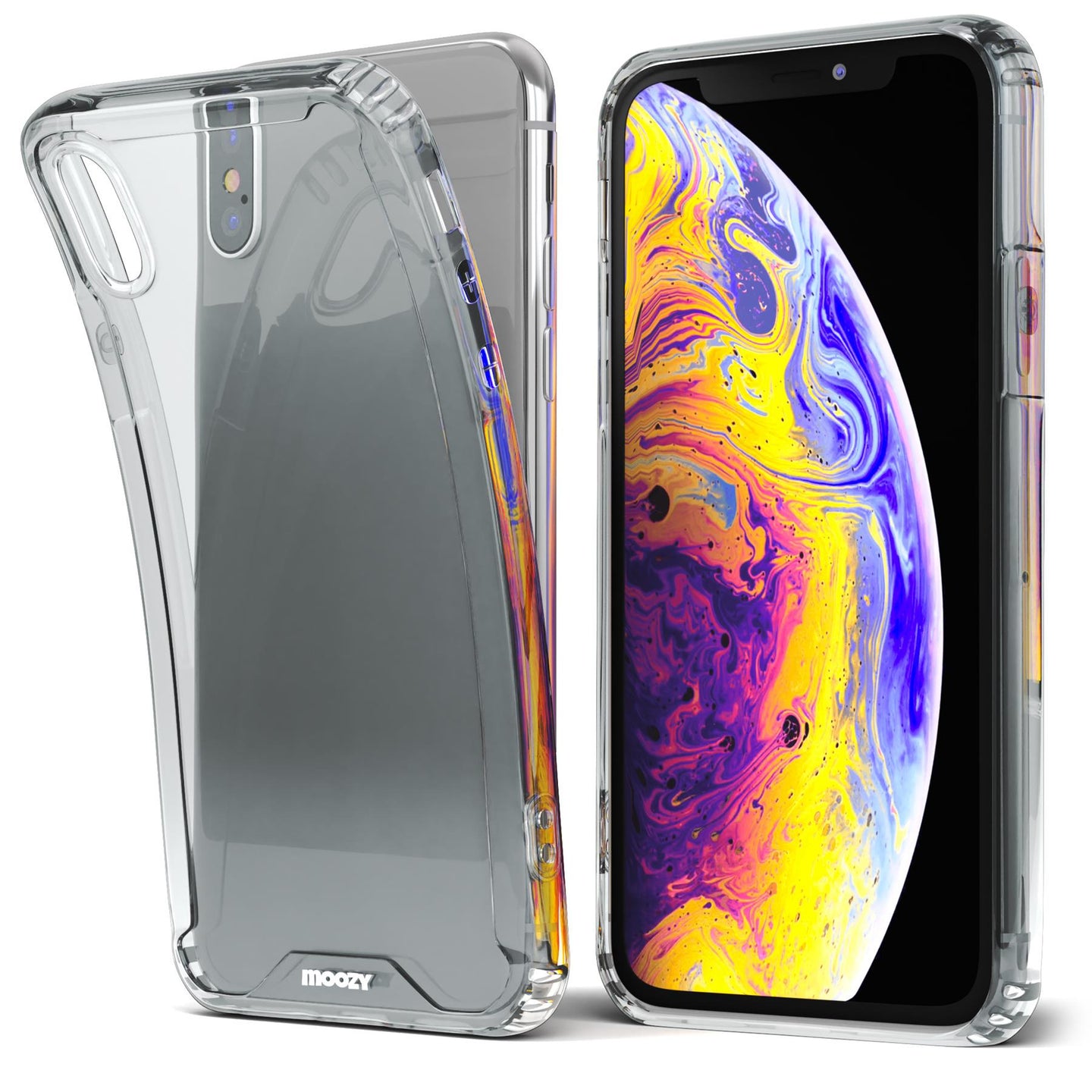 Moozy Xframe Shockproof Case for iPhone X / iPhone XS - Transparent Rim Case, Double Colour Clear Hybrid Cover with Shock Absorbing TPU Rim