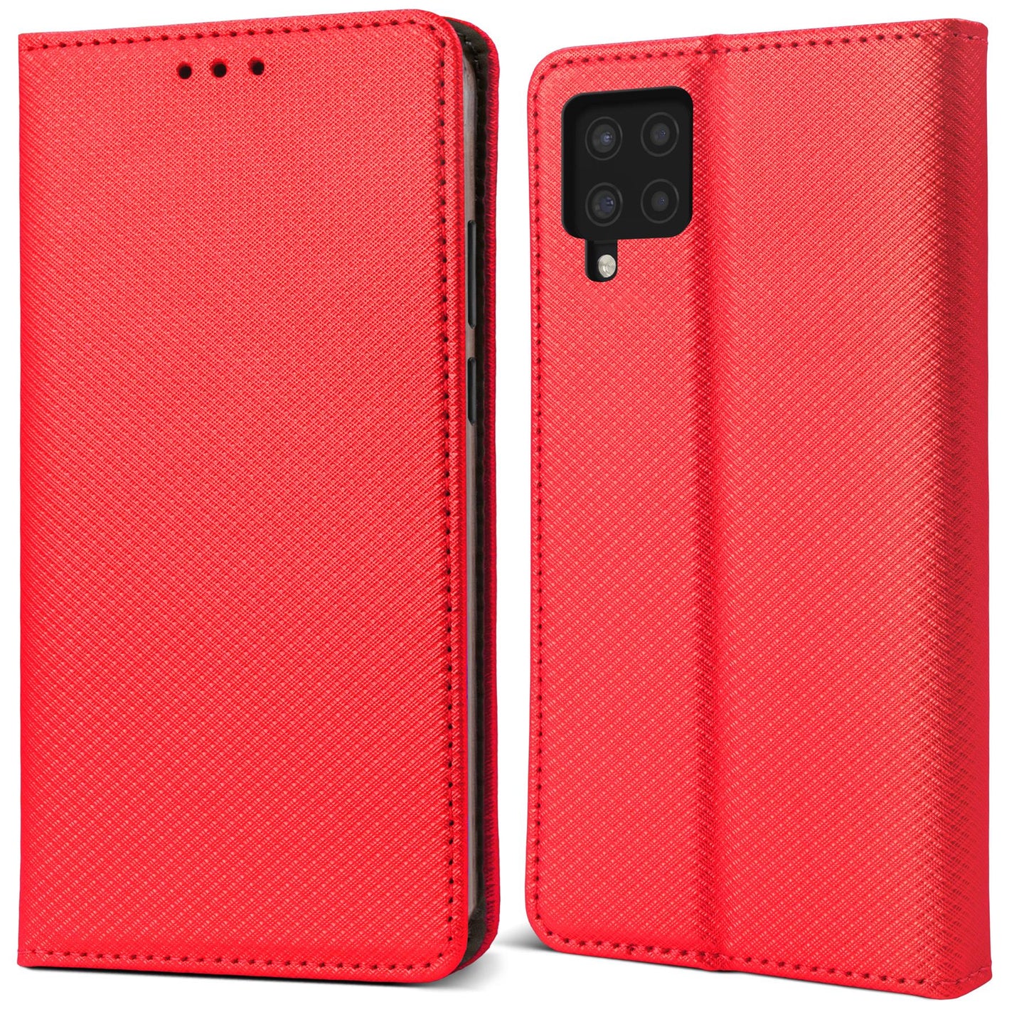 Moozy Case Flip Cover for Samsung A22 4G, Red - Smart Magnetic Flip Case Flip Folio Wallet Case with Card Holder and Stand, Credit Card Slots, Kickstand Function