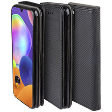 Cargar imagen en el visor de la galería, Moozy Case Flip Cover for Samsung A31, Black - Smart Magnetic Flip Case with Card Holder and Stand
