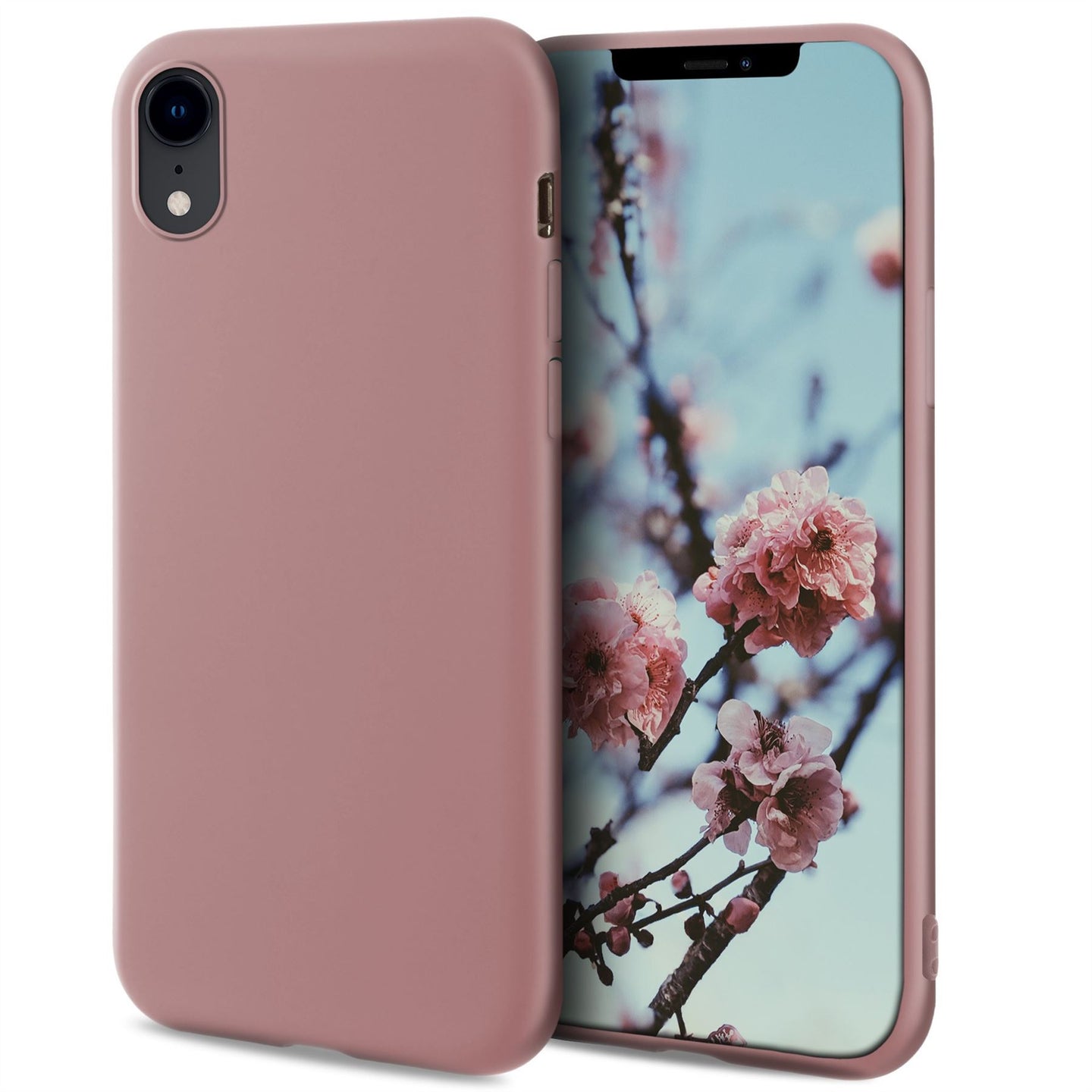 Moozy Minimalist Series Silicone Case for iPhone XR, Rose Beige - Matte Finish Slim Soft TPU Cover