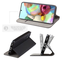 Cargar imagen en el visor de la galería, Moozy Case Flip Cover for Samsung A71, Black - Smart Magnetic Flip Case with Card Holder and Stand
