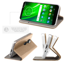 Load image into Gallery viewer, Moozy Case Flip Cover for Motorola Moto G7 Play, Gold - Smart Magnetic Flip Case with Card Holder and Stand
