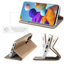 Lade das Bild in den Galerie-Viewer, Moozy Case Flip Cover for Samsung A21s, Gold - Smart Magnetic Flip Case with Card Holder and Stand
