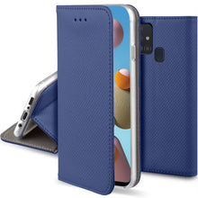 Load image into Gallery viewer, Moozy Case Flip Cover for Samsung A21s, Dark Blue - Smart Magnetic Flip Case with Card Holder and Stand
