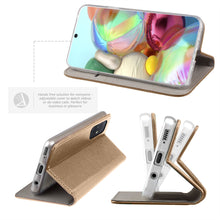 Lade das Bild in den Galerie-Viewer, Moozy Case Flip Cover for Samsung A71, Gold - Smart Magnetic Flip Case with Card Holder and Stand
