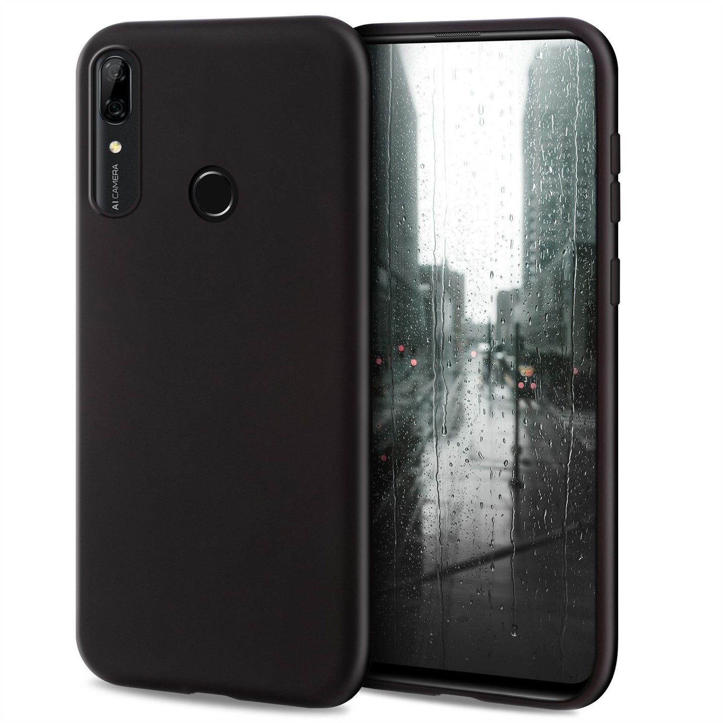 Moozy Minimalist Series Silicone Case for Huawei P Smart Z and Honor 9X, Black - Matte Finish Slim Soft TPU Cover