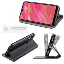 Cargar imagen en el visor de la galería, Moozy Case Flip Cover for Huawei Y7 2019, Huawei Y7 Prime 2019, Black - Smart Magnetic Flip Case with Card Holder and Stand
