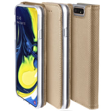 Load image into Gallery viewer, Moozy Case Flip Cover for Samsung A80, Gold - Smart Magnetic Flip Case with Card Holder and Stand
