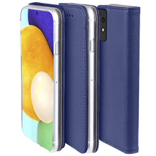 Lade das Bild in den Galerie-Viewer, Moozy Case Flip Cover for Samsung A52, Samsung A52 5G, Dark Blue - Smart Magnetic Flip Case Flip Folio Wallet Case
