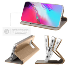 Załaduj obraz do przeglądarki galerii, Moozy Case Flip Cover for Samsung S10, Gold - Smart Magnetic Flip Case with Card Holder and Stand
