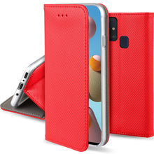 Afbeelding in Gallery-weergave laden, Moozy Case Flip Cover for Samsung A21s, Red - Smart Magnetic Flip Case with Card Holder and Stand
