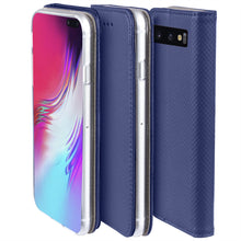 Load image into Gallery viewer, Moozy Case Flip Cover for Samsung S10, Dark Blue - Smart Magnetic Flip Case with Card Holder and Stand
