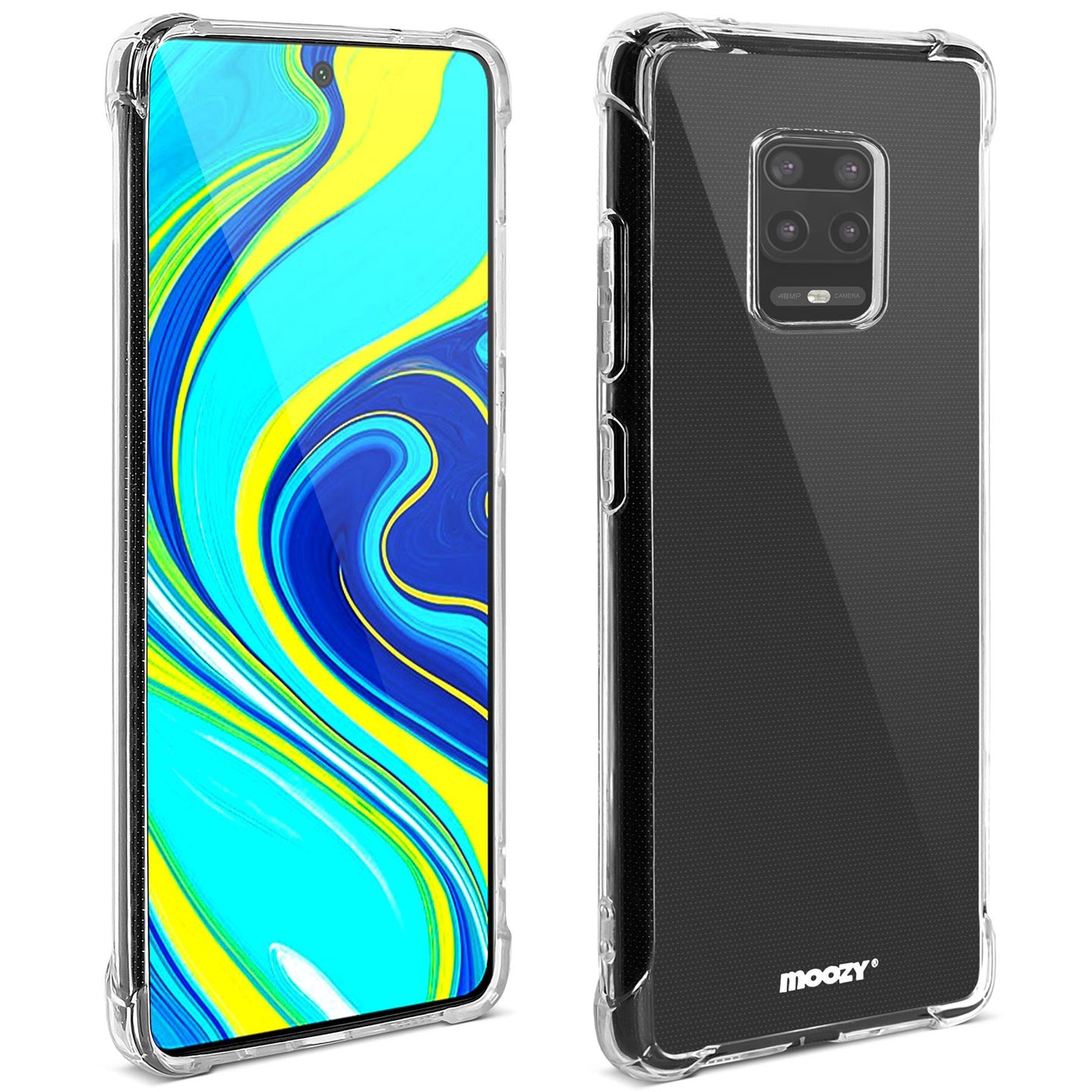 Moozy Shock Proof Silicone Case for Xiaomi Redmi Note 9S and Xiaomi Redmi Note 9 Pro - Transparent Crystal Clear Phone Case Soft TPU Cover