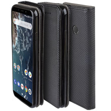 Load image into Gallery viewer, Moozy Case Flip Cover for Xiaomi Mi A2, Mi 6X, Black - Smart Magnetic Flip Case with Card Holder and Stand
