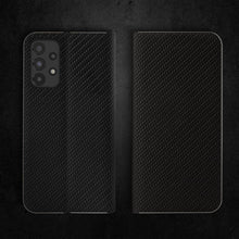 Załaduj obraz do przeglądarki galerii, Moozy Wallet Case for Samsung A53 5G, Black Carbon – Flip Case with Metallic Border Design Magnetic Closure Flip Cover with Card Holder and Kickstand Function
