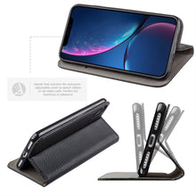 Load image into Gallery viewer, Moozy Case Flip Cover for iPhone XR, Black - Smart Magnetic Flip Case with Card Holder and Stand
