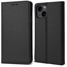 Load image into Gallery viewer, Moozy Case Flip Cover for iPhone 14, Black - Smart Magnetic Flip Case Flip Folio Wallet Case with Card Holder and Stand, Credit Card Slots, Kickstand Function

