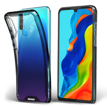 Ladda upp bild till gallerivisning, Moozy Xframe Shockproof Case for Huawei P30 Lite - Black Rim Transparent Case, Double Colour Clear Hybrid Cover with Shock Absorbing TPU Rim
