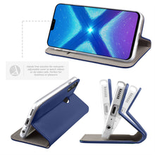 Carica l&#39;immagine nel visualizzatore di Gallery, Moozy Case Flip Cover for Huawei Honor 8X, Dark Blue - Smart Magnetic Flip Case with Card Holder and Stand
