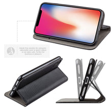 Carica l&#39;immagine nel visualizzatore di Gallery, Moozy Case Flip Cover for iPhone X, iPhone XS, Black - Smart Magnetic Flip Case with Card Holder and Stand
