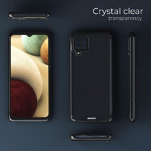 Charger l&#39;image dans la galerie, Moozy Xframe Shockproof Case for Samsung A12 - Black Rim Transparent Case, Double Colour Clear Hybrid Cover with Shock Absorbing TPU Rim

