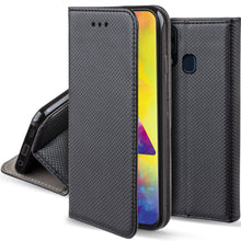 Load image into Gallery viewer, Moozy Case Flip Cover for Samsung M20, Black - Smart Magnetic Flip Case with Card Holder and Stand
