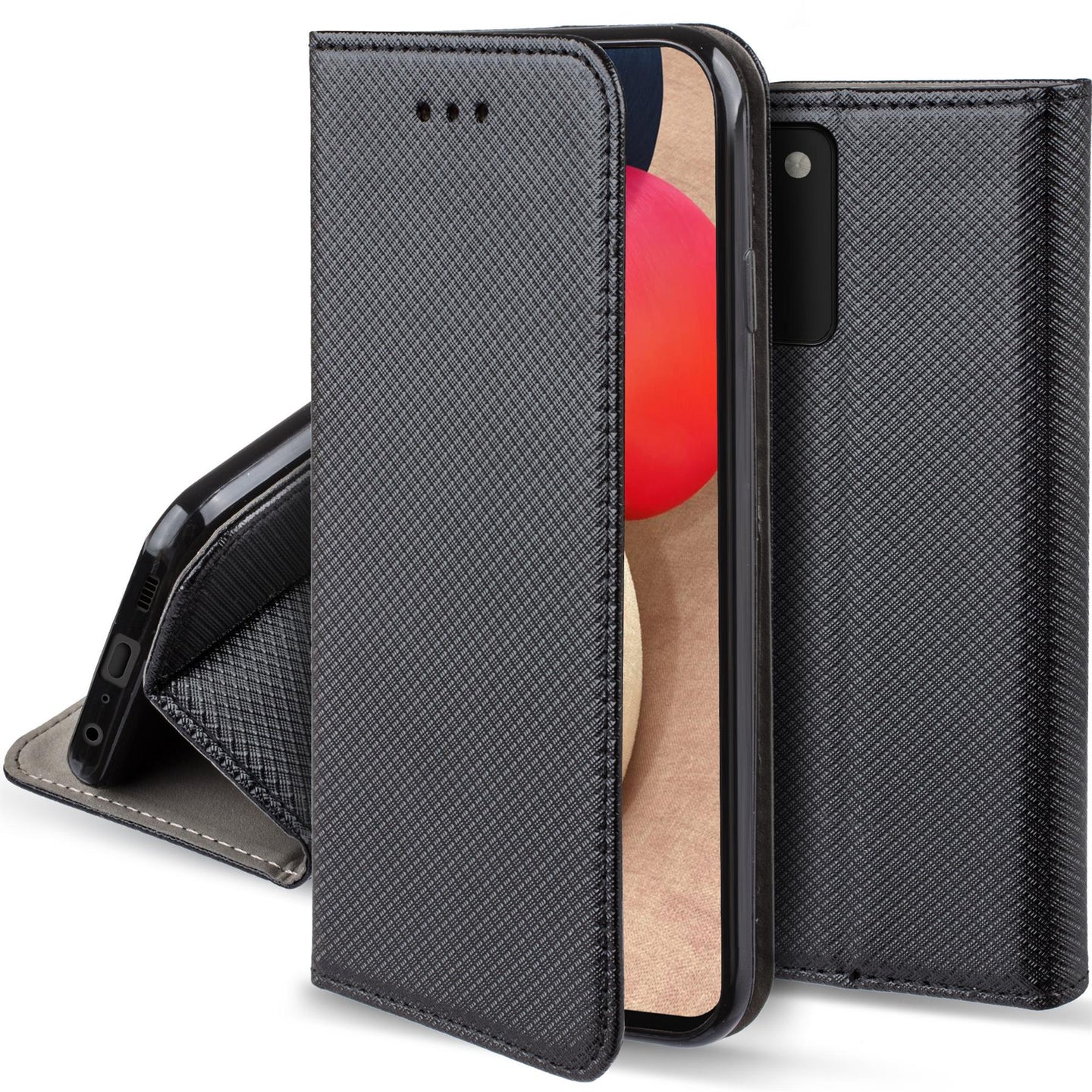 Moozy Case Flip Cover for Samsung A02S, Black - Smart Magnetic Flip Case Flip Folio Wallet Case with Card Holder and Stand, Credit Card Slots10,99