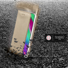 Załaduj obraz do przeglądarki galerii, Moozy Case Flip Cover for Samsung A40, Gold - Smart Magnetic Flip Case with Card Holder and Stand
