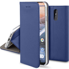 Charger l&#39;image dans la galerie, Moozy Case Flip Cover for Nokia 3.2, Dark Blue - Smart Magnetic Flip Case with Card Holder and Stand
