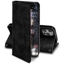 Ladda upp bild till gallerivisning, Moozy Marble Black Flip Case for iPhone 12, iPhone 12 Pro - Flip Cover Magnetic Flip Folio Retro Wallet Case
