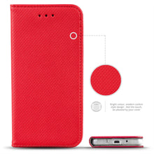 Carica l&#39;immagine nel visualizzatore di Gallery, Moozy Case Flip Cover for Samsung J3 2016, Red - Smart Magnetic Flip Case with Card Holder and Stand
