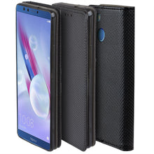 Ladda upp bild till gallerivisning, Moozy Case Flip Cover for Huawei Honor 9 Lite, Black - Smart Magnetic Flip Case with Card Holder and Stand
