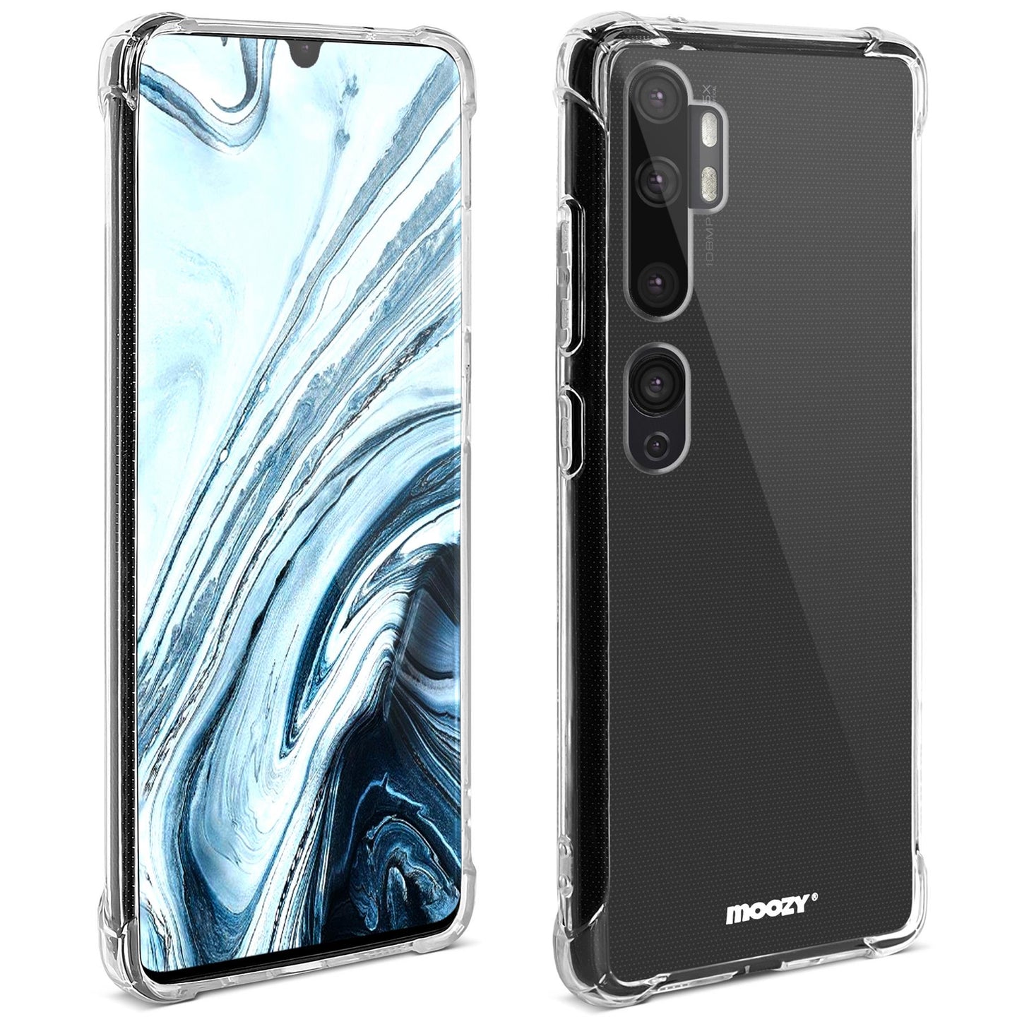 Moozy Shock Proof Silicone Case for Xiaomi Mi Note 10, Xiaomi Mi Note 10 Pro - Transparent Crystal Clear Phone Case Soft TPU Cover