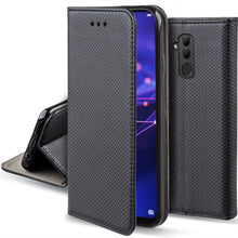 Carica l&#39;immagine nel visualizzatore di Gallery, Moozy Case Flip Cover for Huawei Mate 20 Lite, Black - Smart Magnetic Flip Case with Card Holder and Stand

