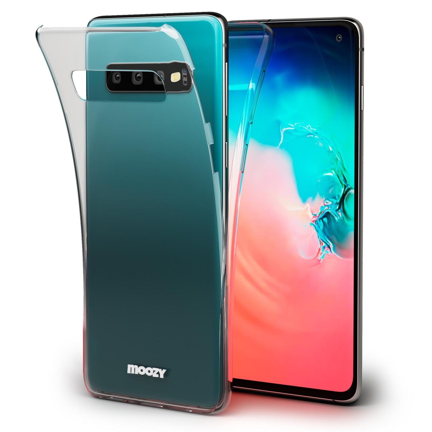 Moozy 360 Degree Case for Samsung S10 - Full body Front and Back Slim Clear Transparent TPU Silicone Gel Cover