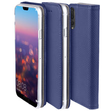 Load image into Gallery viewer, Moozy Case Flip Cover for Huawei P20 Pro, Dark Blue - Smart Magnetic Flip Case with Card Holder and Stand
