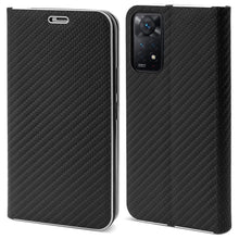 Afbeelding in Gallery-weergave laden, Moozy Wallet Case for Xiaomi Redmi Note 11 Pro 5G and 4G, Black Carbon - Flip Case with Metallic Border Design Magnetic Closure Flip Cover with Card Holder and Kickstand Function
