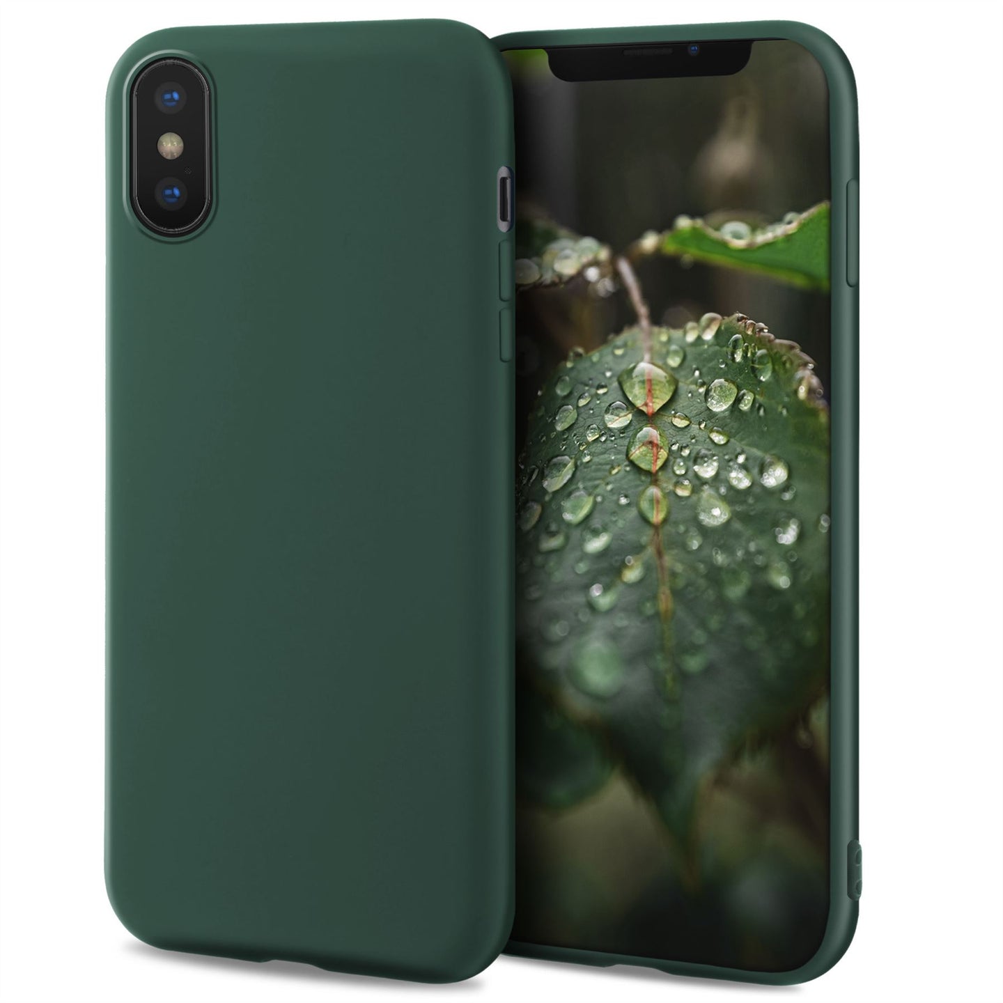 Moozy Lifestyle. Designed for iPhone X and iPhone XS Case, Dark Green - Liquid Silicone Cover with Matte Finish and Soft Microfiber Lining