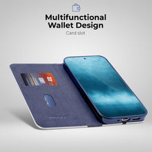 Afbeelding in Gallery-weergave laden, Moozy Wallet Case for Xiaomi 11T and 11T Pro, Dark Blue Carbon - Flip Case with Metallic Border Design Magnetic Closure Flip Cover with Card Holder and Kickstand Function
