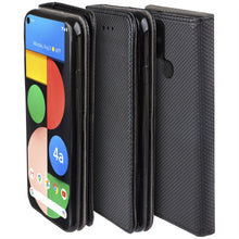 Carica l&#39;immagine nel visualizzatore di Gallery, Moozy Case Flip Cover for Google Pixel 4a 5G, Black - Smart Magnetic Flip Case with Card Holder and Stand
