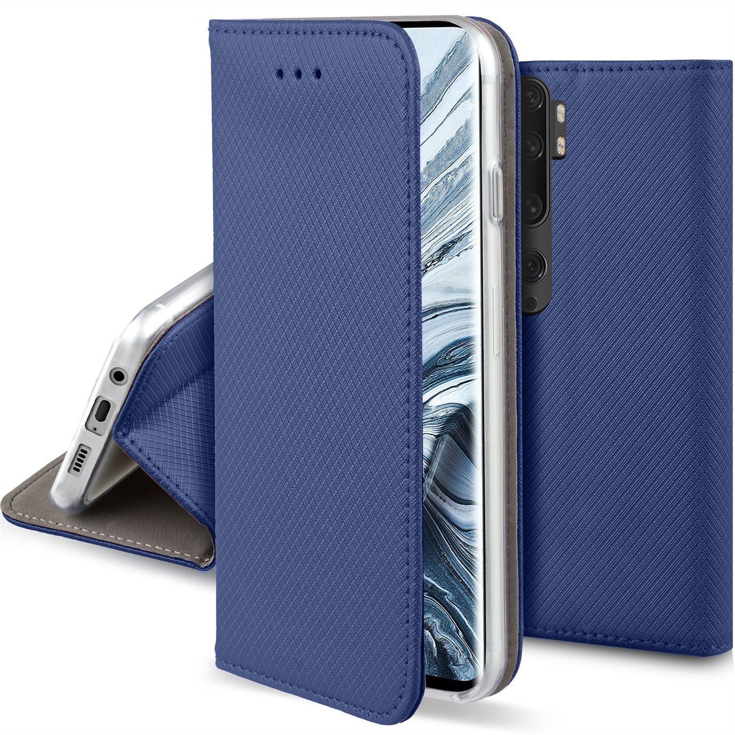 Moozy Case Flip Cover for Xiaomi Mi Note 10, Xiaomi Mi Note 10 Pro, Dark Blue - Smart Magnetic Flip Case with Card Holder and Stand